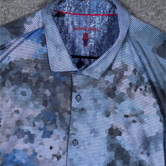 Visconti Black Other - Visconti Black Shirt Mens 3XLB Blue Abstract Camo AOP Stretch Long Sleeve Button